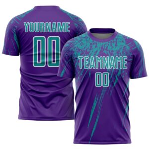 Purple Teal White Sublimation Soccer Uniform Jersey,…