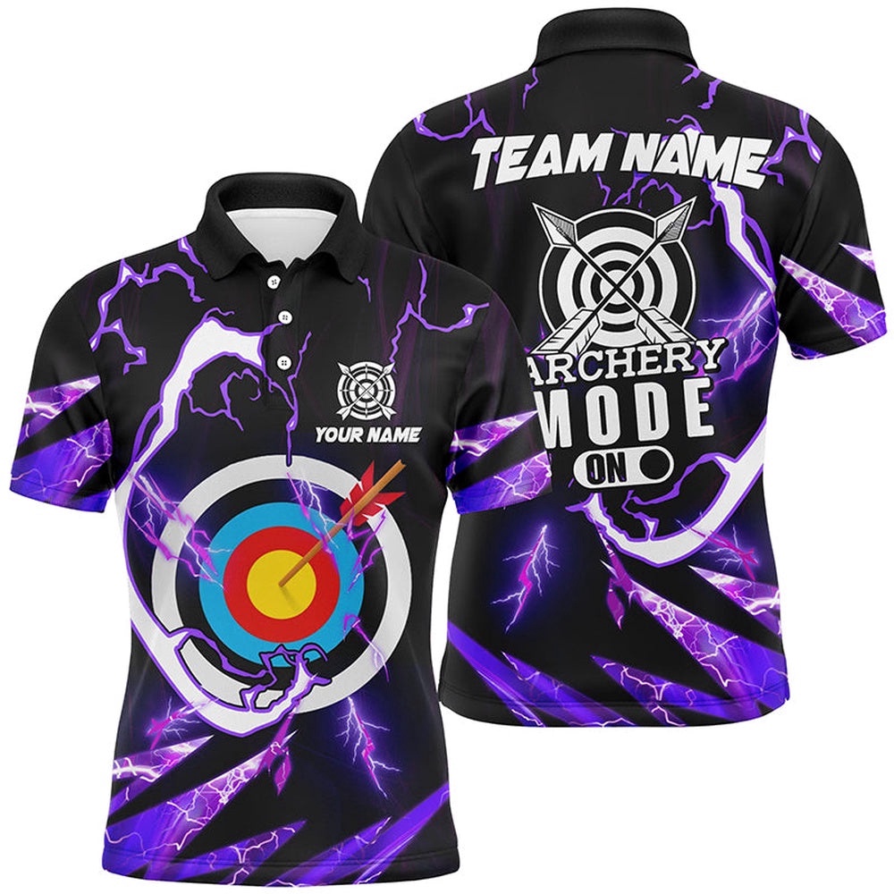 Purple Thunder Archery Mode On Men Polo Shirts, Custom Archery Polo Team Shirts, Custom Archery Team Polo Shirt Purple Thunder Archery Mode On Men Polo Shirts, Custom Archery Polo Team Shirts, Custom Archery Team Polo Shirt
