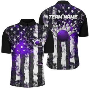 Purple Thunder Lightning American Flag Unisex Bowling…