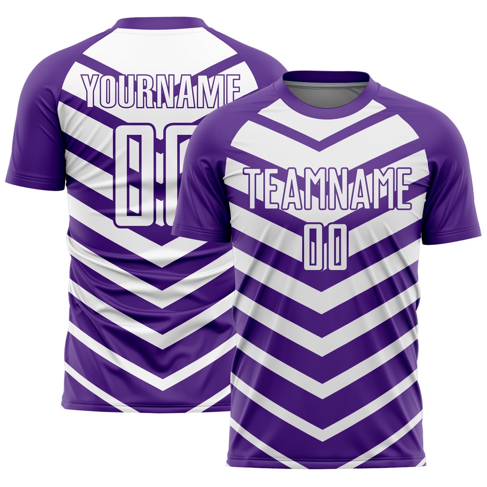 Purple White Arrow Shapes Sublimation Soccer Uniform Jersey, Custom Team Soccer Jersey Shirt