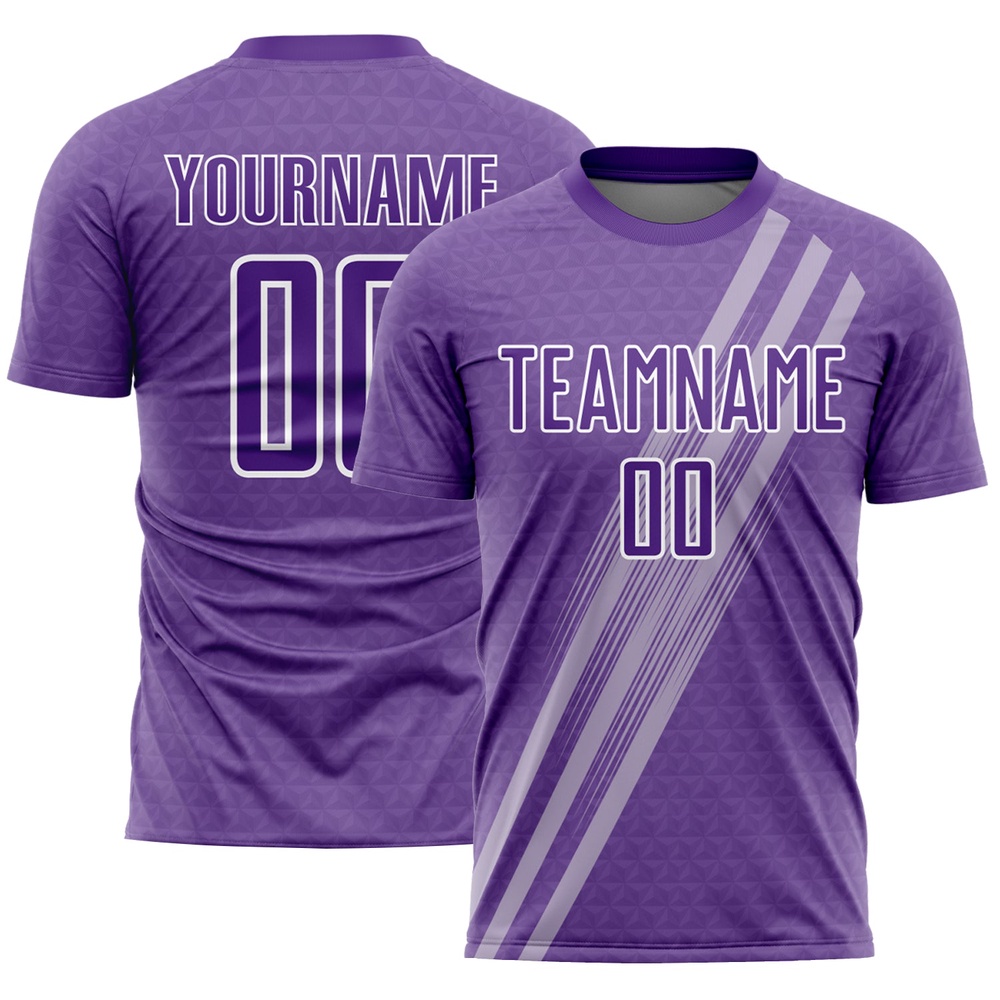 Purple White Diagonal Lines Sublimation Soccer Uniform Jersey, Custom Team Soccer Jersey Shirt Purple White Diagonal Lines Sublimation Soccer Uniform Jersey, Custom Team Soccer Jersey Shirt