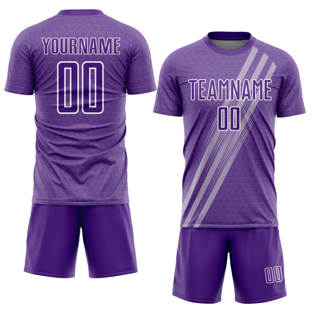 Purple White Diagonal Lines Sublimation Soccer Uniform Jersey, Custom Team Soccer Jersey Shirt Purple White Diagonal Lines Sublimation Soccer Uniform Jersey, Custom Team Soccer Jersey Shirt