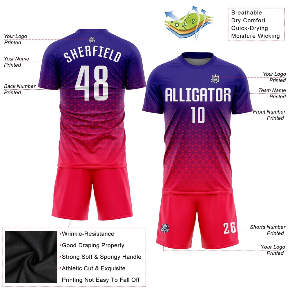Purple White Hot Pink Sublimation Soccer Uniform Jersey, Custom Team Soccer Jersey Shirt Purple White Hot Pink Sublimation Soccer Uniform Jersey, Custom Team Soccer Jersey Shirt