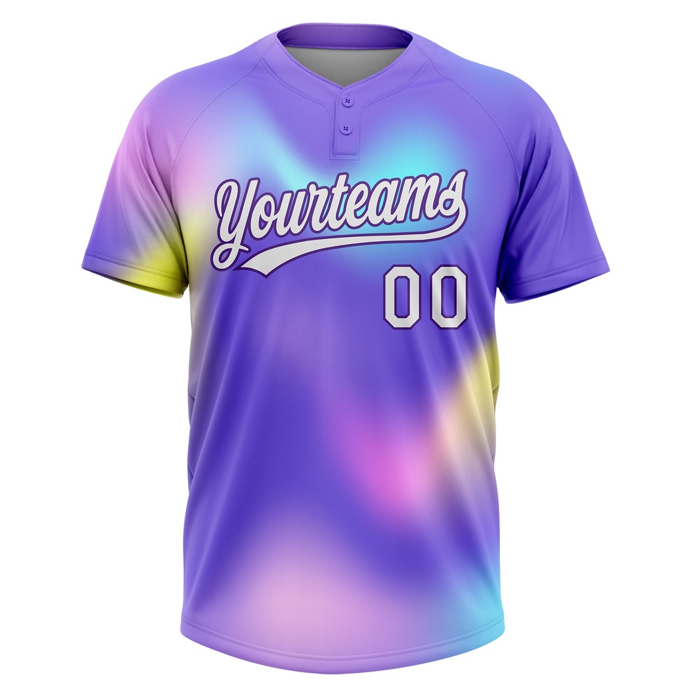 Purple White Pink 3D Pattern Two Button Unisex Softball Jersey, Custom Team Softball Jersey