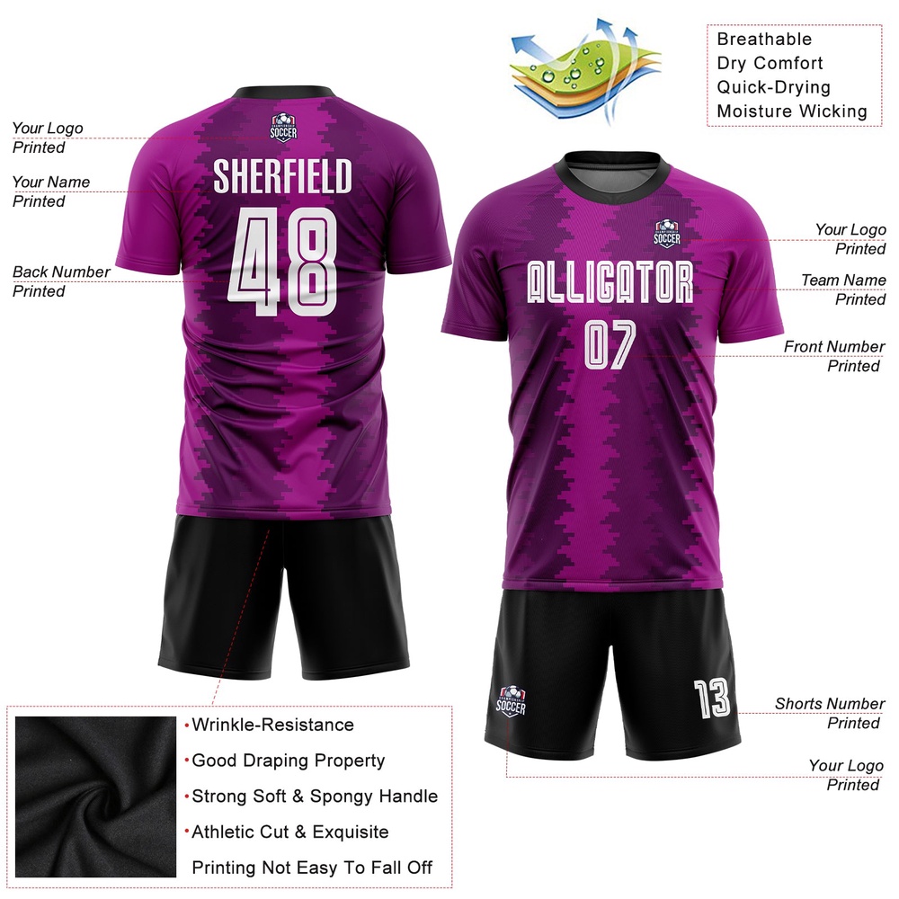 Purple White Pink Sublimation Soccer Uniform Jersey, Custom Team Soccer Jersey Shirt Purple White Pink Sublimation Soccer Uniform Jersey, Custom Team Soccer Jersey Shirt