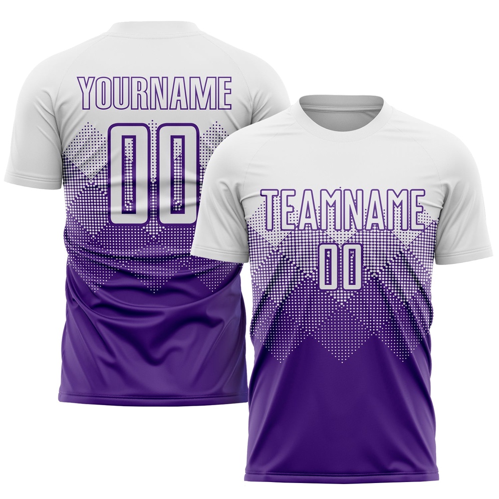 Purple White Sublimation Soccer Uniform Jersey, Custom Team Soccer Jersey Shirt Purple White Sublimation Soccer Uniform Jersey, Custom Team Soccer Jersey Shirt