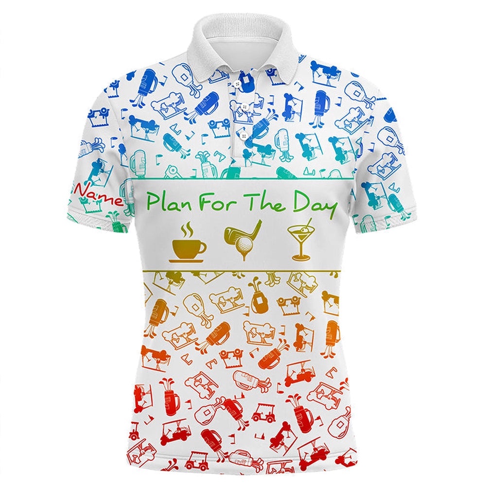Rainbow Gradient Golf Pattern Men Golf Polo Shirt Custom Coffee Golf Cocktail Polo Shirts For Men, Golf Polo Shirt, Golf Shirts