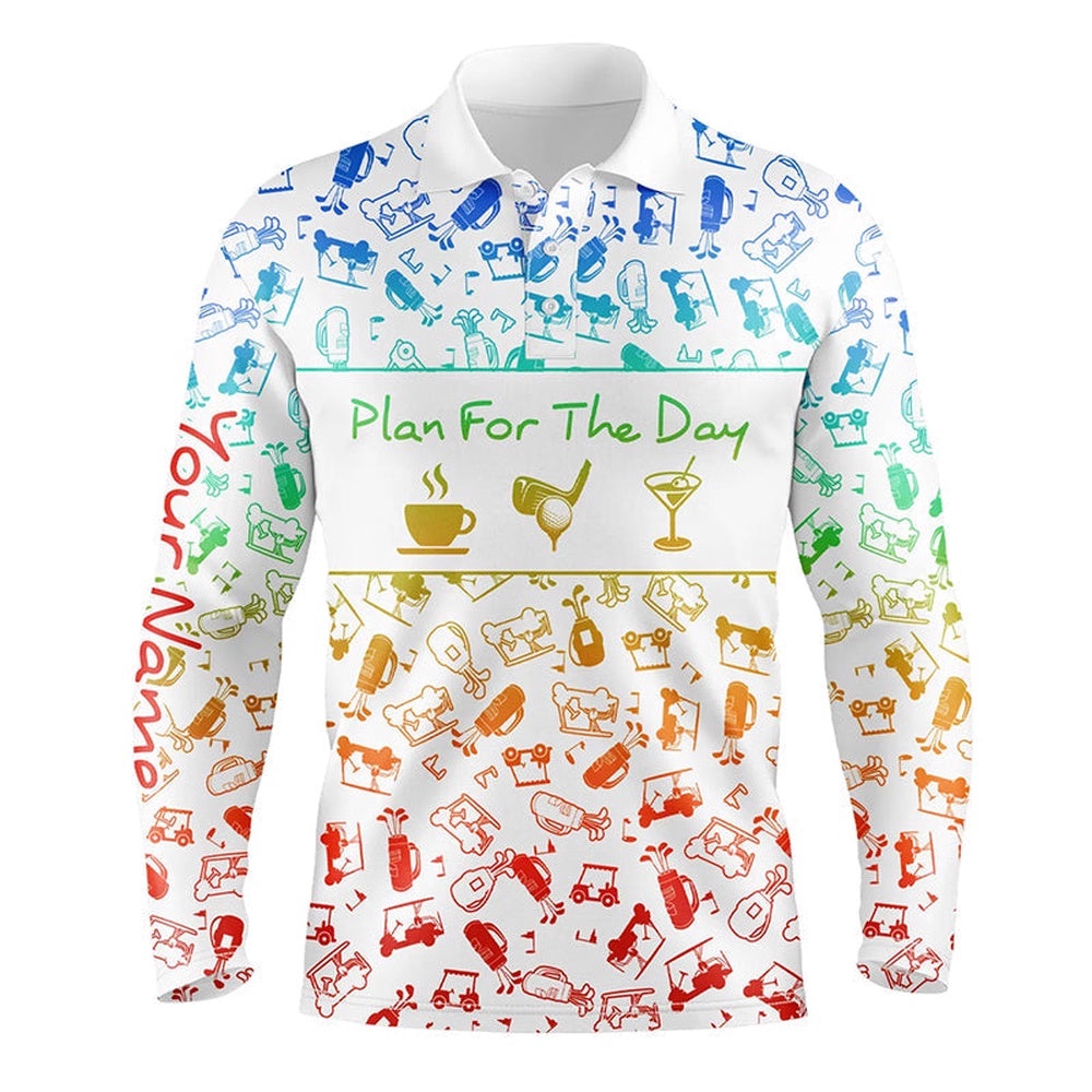 Rainbow Gradient Golf Pattern Men Golf Polo Shirt Custom Coffee Golf Cocktail Polo Shirts For Men, Golf Polo Shirt, Golf Shirts