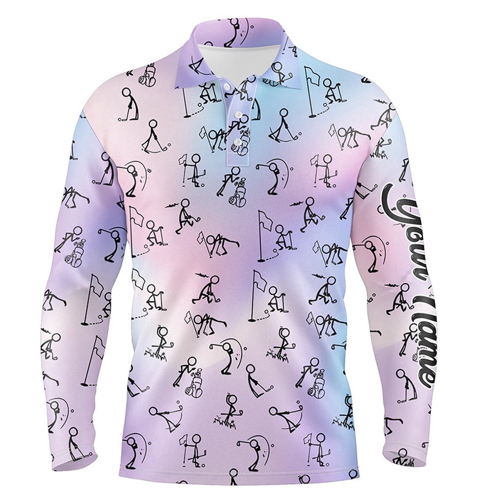 Rainbow Gradient Stick Figures Playing Golf Men’s Polo Shirt Custom Golf Tops For Men Golf Gifts, Golf Polo Shirt, Golf Shirts