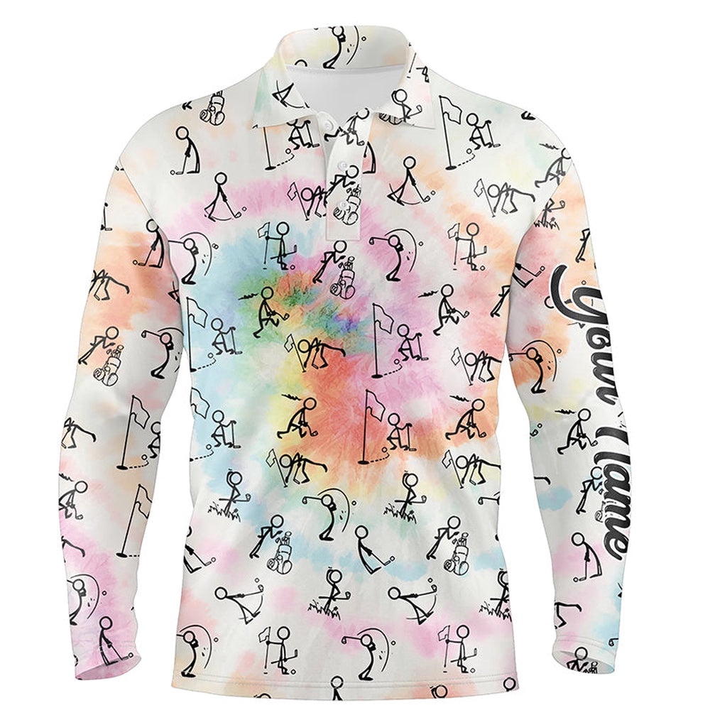 Rainbow Tie Dye Stick Figures Playing Golf Men’s Polo Shirt Custom Golf Shirts For Men Golf Gifts, Golf Polo Shirt, Golf Shirts