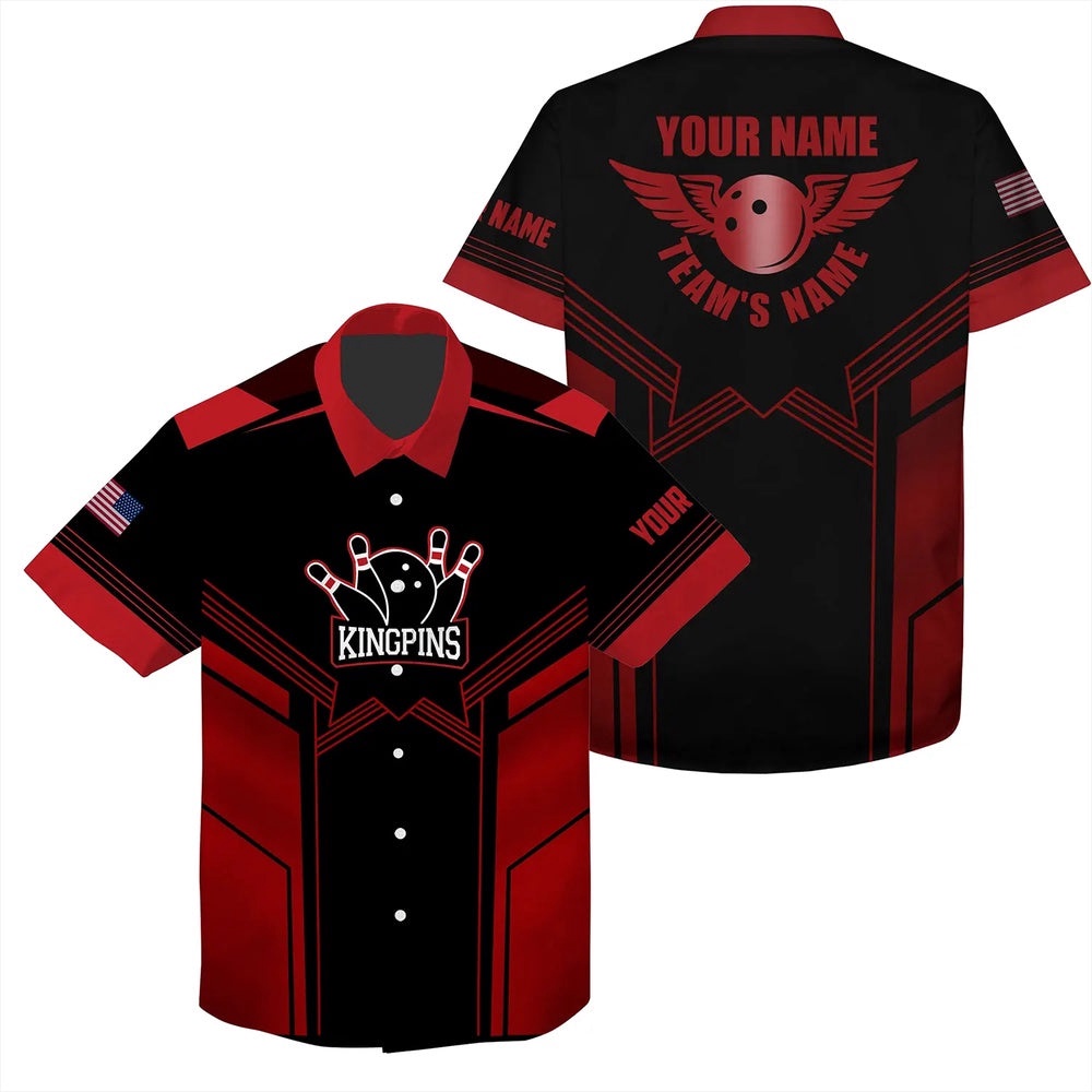 Red And Black Bowling Hawaiian Shirt For Men, Custom Team Bowling Hawaiian Shirt Red And Black Bowling Hawaiian Shirt For Men, Custom Team Bowling Hawaiian Shirt