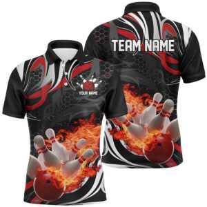 Red And Black Custom Flame Bowling Shirts…
