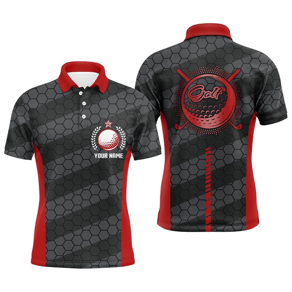 Red And Black Men’s Golf Polo Shirts Personalized Golf Polos For Men, Cool Golf Gifts, Golf Polo Shirt, Golf Shirts