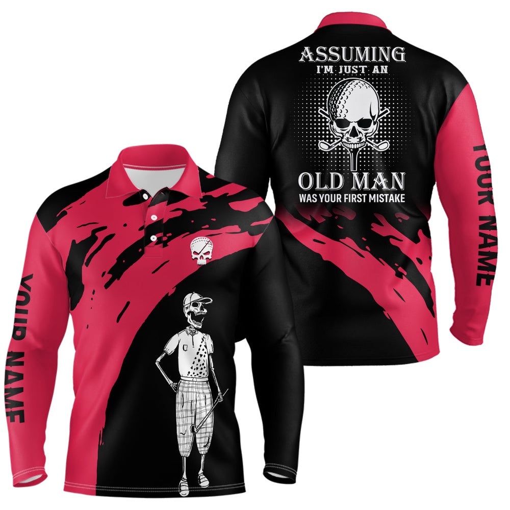 Red And Black Men’s Skull Golf Polo Shirts Personalized Golf Polos For Men, Crazy Golf Gifts, Golf Polo Shirt, Golf Shirts
