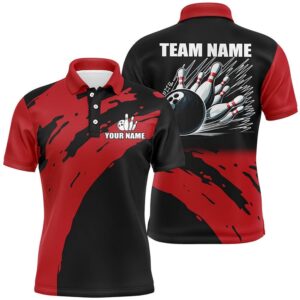 Red And Black Mens Bowling Polo Shirts…