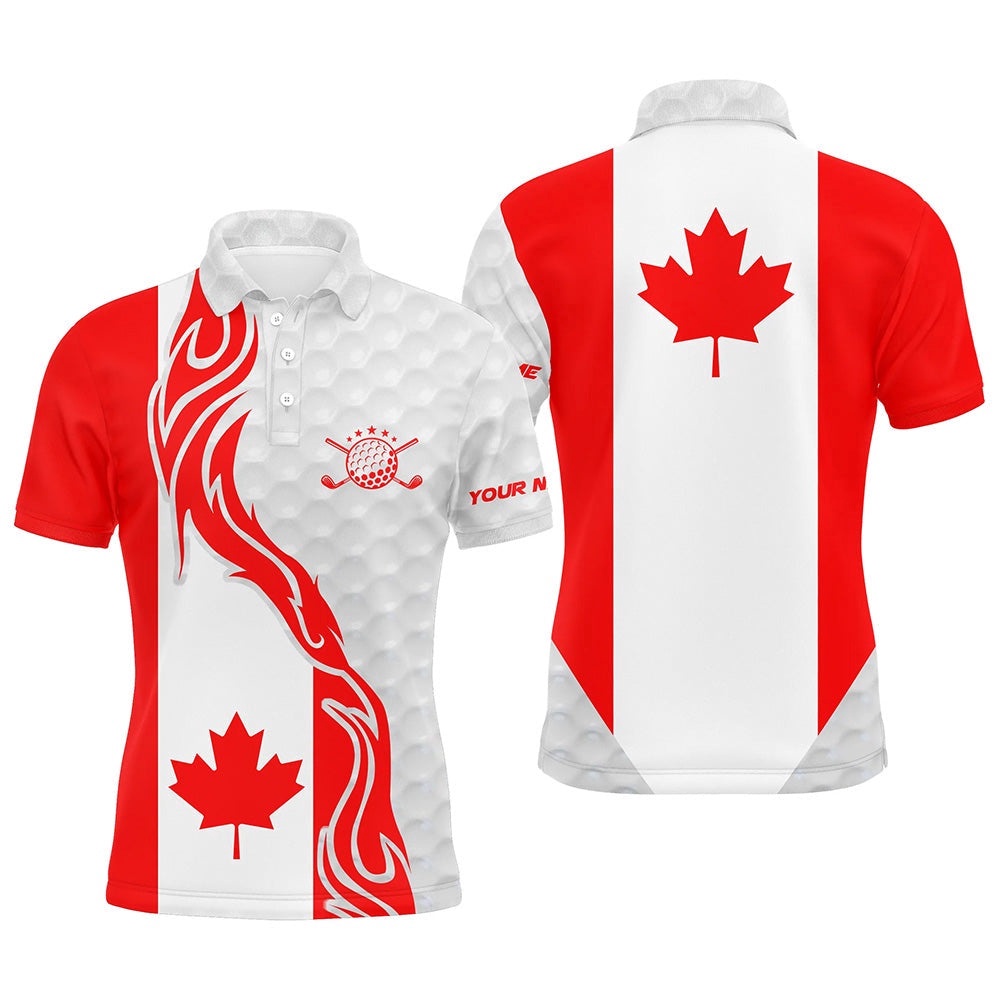 Red And White Canadian Flag Men Golf Polo Shirts Custom Patriotic Golf Clubs Golf Shirt For Men, Golf Polo Shirt, Golf Shirts