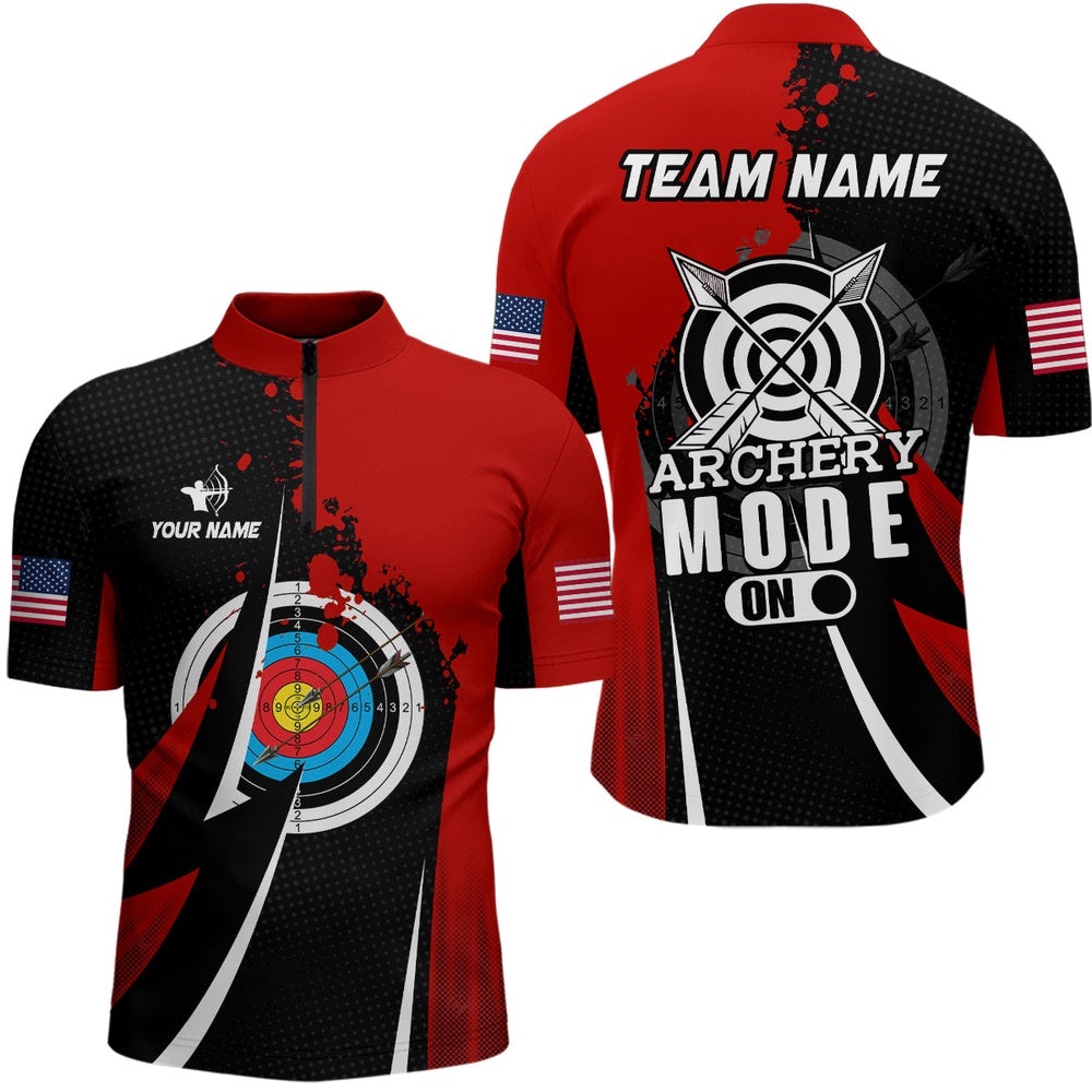 Red Archery Mode Men Jersey Shirts Custom Archery Jerseys Team Shirts, Custom Archery Team Shirt
