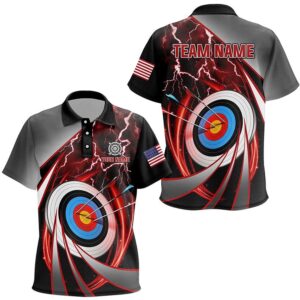Red Archery Target Thunder Lightning Polo Shirts,…