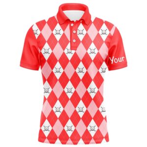 Red Argyle Plaid Pattern Men’s Golf Polos…