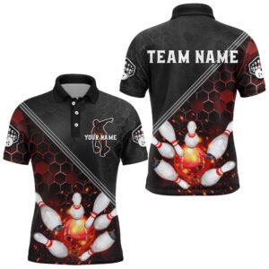 Red&Black Bowling Polo Shirt Flame Bowling Polo…