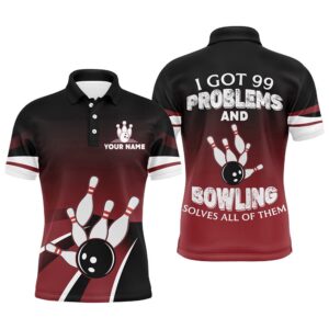 Red & Black Funny Polo Bowling Shirt…