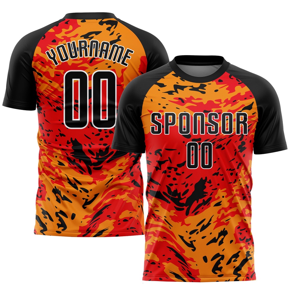Red Black Gold Sublimation Soccer Uniform Jersey, Custom Team Soccer Jersey Shirt Red Black Gold Sublimation Soccer Uniform Jersey, Custom Team Soccer Jersey Shirt
