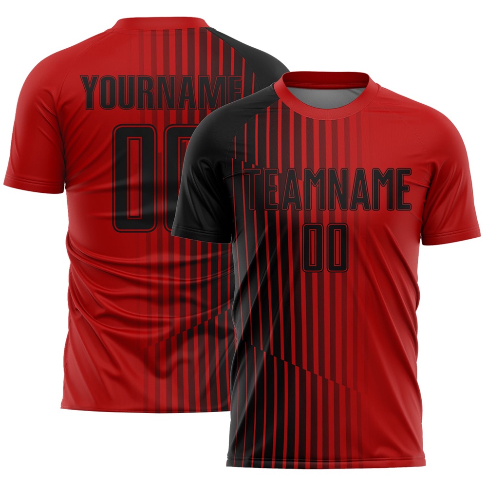 Red Black Lines Sublimation Soccer Uniform Jersey, Custom Team Soccer Jersey Shirt Red Black Lines Sublimation Soccer Uniform Jersey, Custom Team Soccer Jersey Shirt
