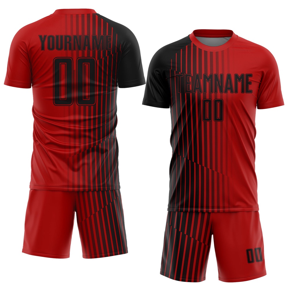 Red Black Lines Sublimation Soccer Uniform Jersey, Custom Team Soccer Jersey Shirt Red Black Lines Sublimation Soccer Uniform Jersey, Custom Team Soccer Jersey Shirt