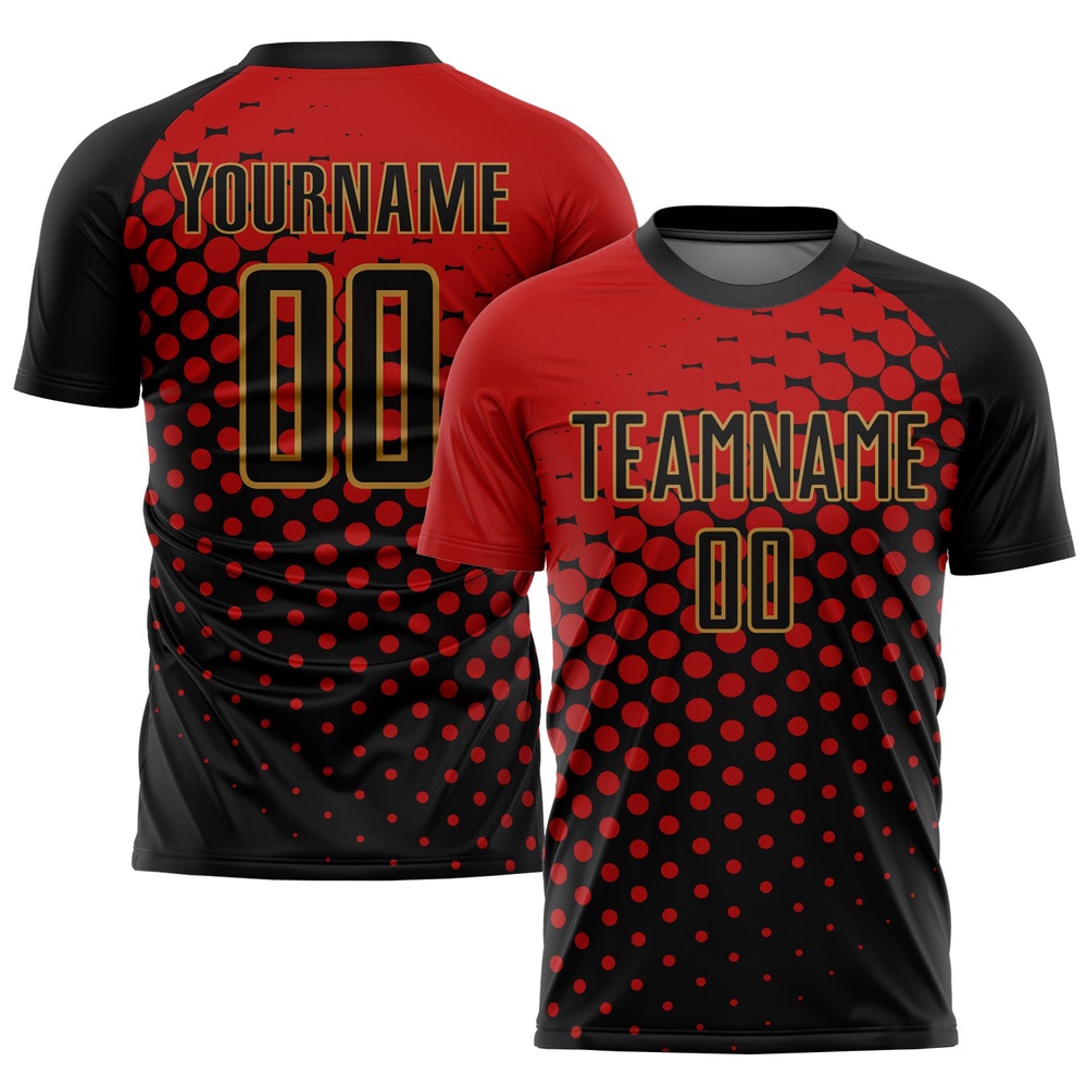 Red Black Old Gold Sublimation Soccer Uniform Jersey, Custom Team Soccer Jersey Shirt Red Black Old Gold Sublimation Soccer Uniform Jersey, Custom Team Soccer Jersey Shirt