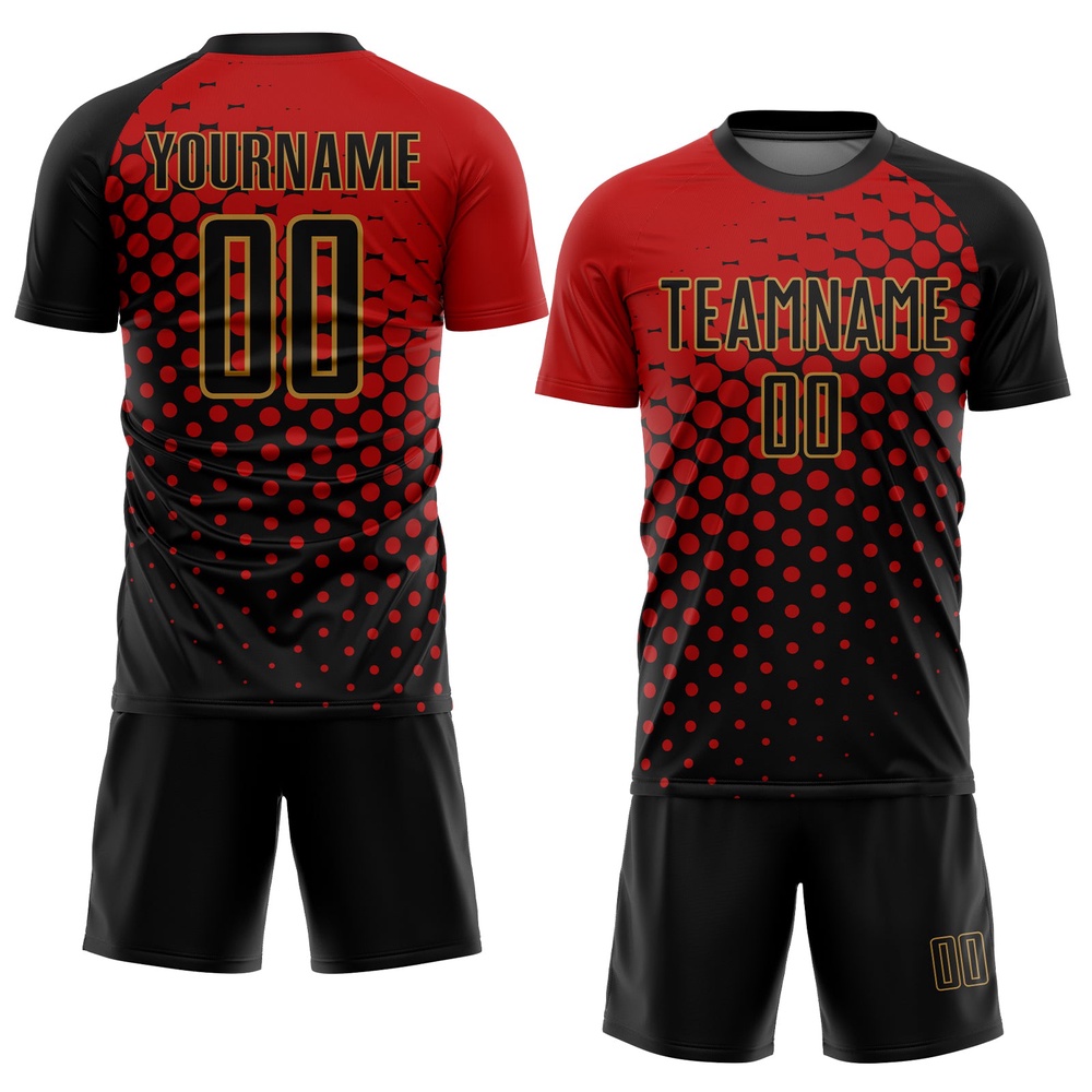 Red Black Old Gold Sublimation Soccer Uniform Jersey, Custom Team Soccer Jersey Shirt Red Black Old Gold Sublimation Soccer Uniform Jersey, Custom Team Soccer Jersey Shirt