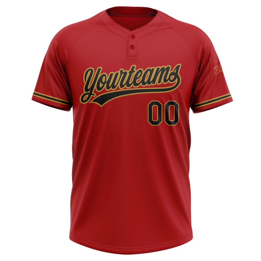 Red Black Old Gold Two Button Unisex Softball Jersey, Custom Team Softball Jersey Red Black Old Gold Two Button Unisex Softball Jersey, Custom Team Softball Jersey