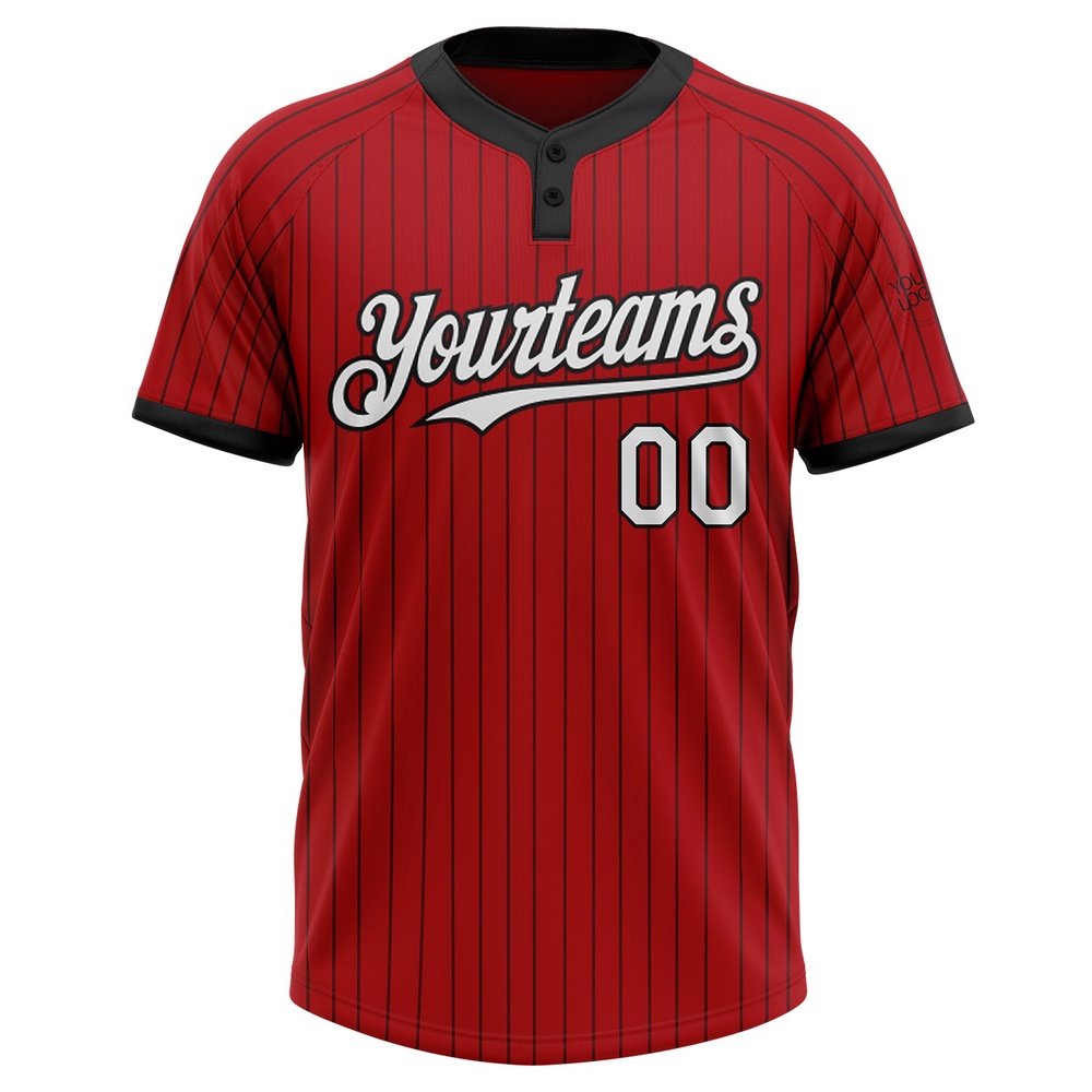 Red Black Pinstripe White Two Button Unisex Softball Jersey, Custom Team Softball Jersey
