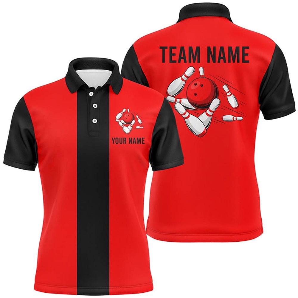 Red Black Retro Bowling Polo Shirts For Men Custom Vintage Bowling Team Polo Shirt, Personalized Bowling Team Shirt Red Black Retro Bowling Polo Shirts For Men Custom Vintage Bowling Team Polo Shirt, Personalized Bowling Team Shirt
