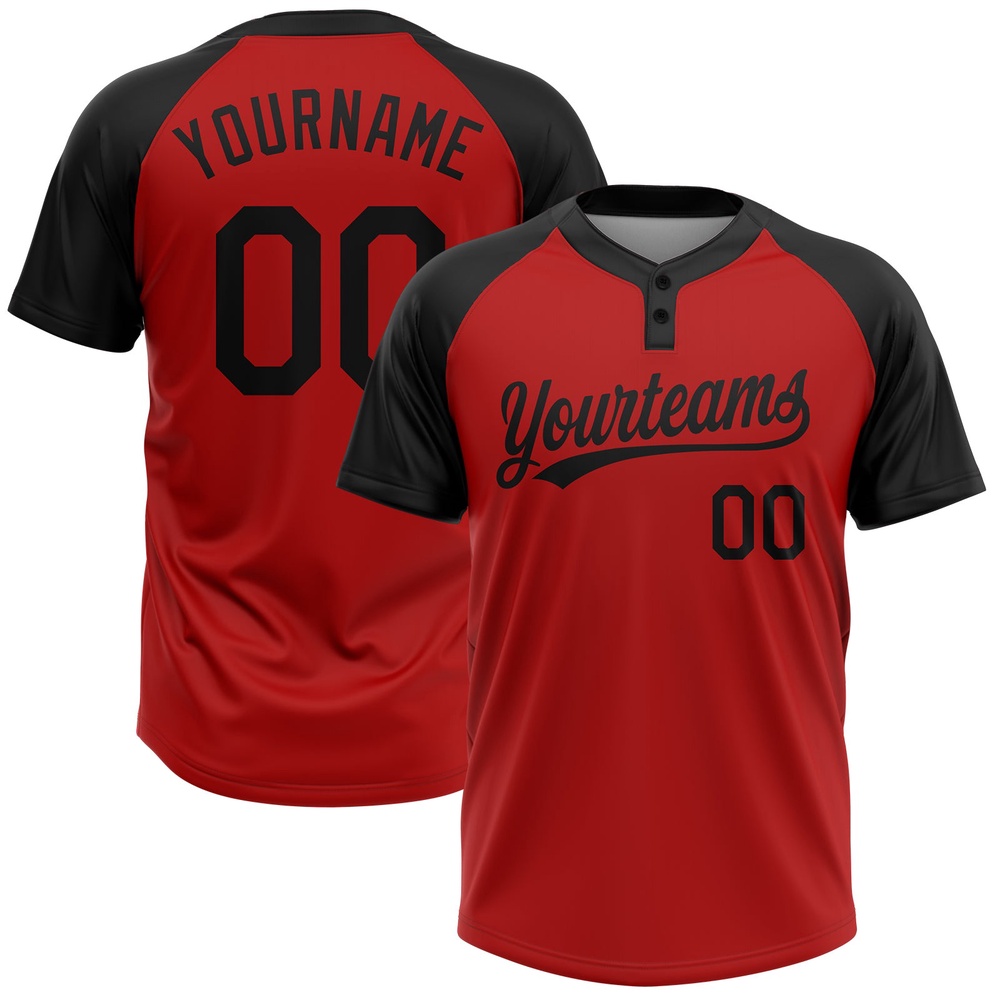 Red Black Two Button Unisex Softball Jersey, Custom Team Softball Jersey