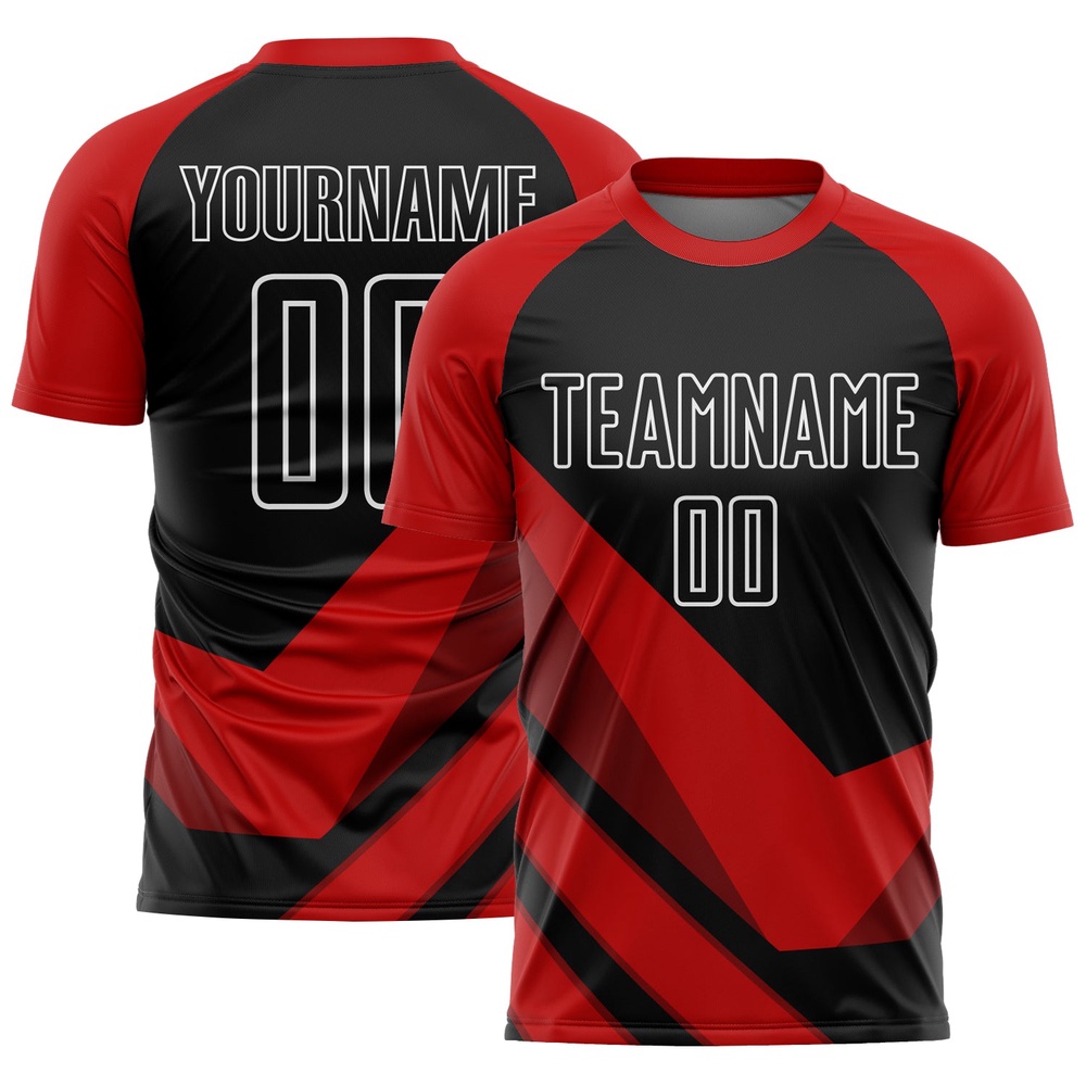 Red Black White Arrow Shapes Sublimation Soccer Uniform Jersey, Custom Team Soccer Jersey Shirt