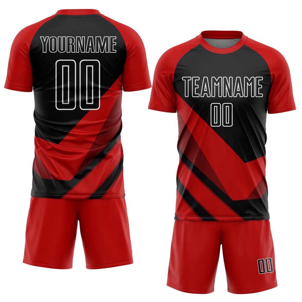 Red Black White Arrow Shapes Sublimation Soccer Uniform Jersey, Custom Team Soccer Jersey Shirt
