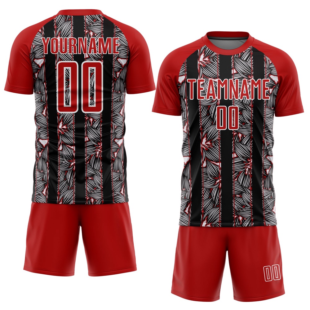 Red Black White Flowers Sublimation Soccer Uniform Jersey, Custom Team Soccer Jersey Shirt Red Black White Flowers Sublimation Soccer Uniform Jersey, Custom Team Soccer Jersey Shirt