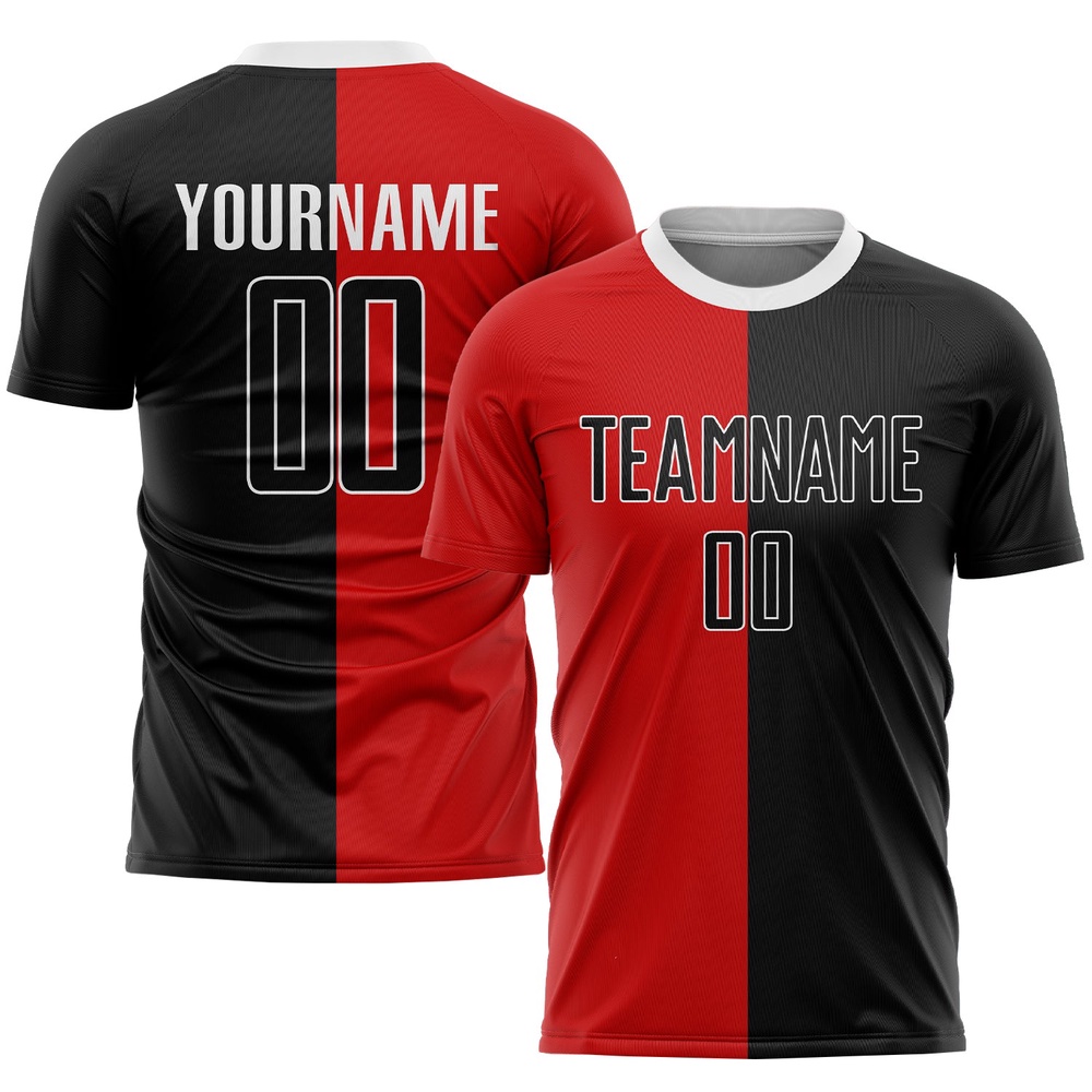 Red Black White Sublimation Split Fashion Soccer Uniform Jersey, Custom Team Soccer Jersey Shirt Red Black White Sublimation Split Fashion Soccer Uniform Jersey, Custom Team Soccer Jersey Shirt