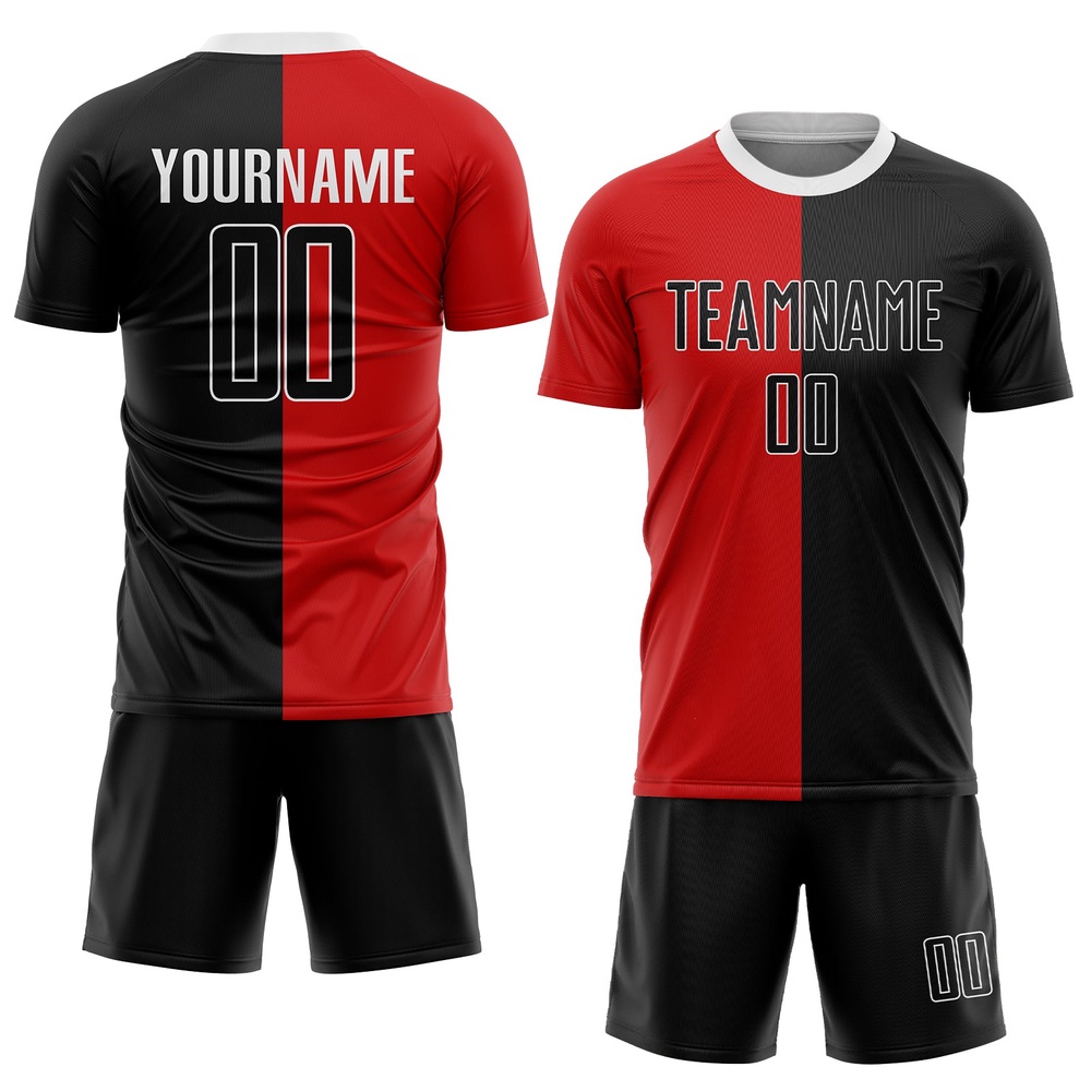Red Black White Sublimation Split Fashion Soccer Uniform Jersey, Custom Team Soccer Jersey Shirt Red Black White Sublimation Split Fashion Soccer Uniform Jersey, Custom Team Soccer Jersey Shirt