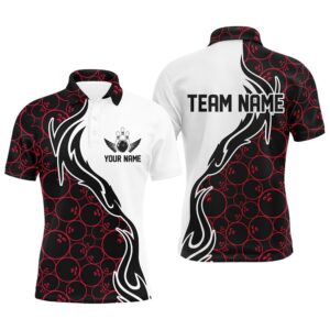 Red Bowling Pattern Custom Men Bowling Polo…
