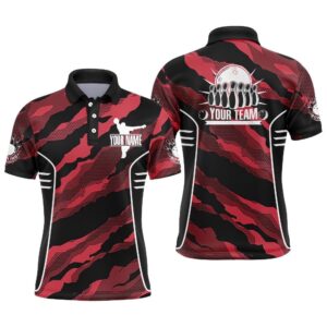 Red Camo Bowling Polo Shirt For Men…