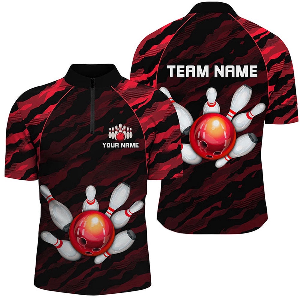 Red Camo Bowling Shirts Unisex Bowling Team Jersey Men Women, Custom Bowling Team Jersey Shirt