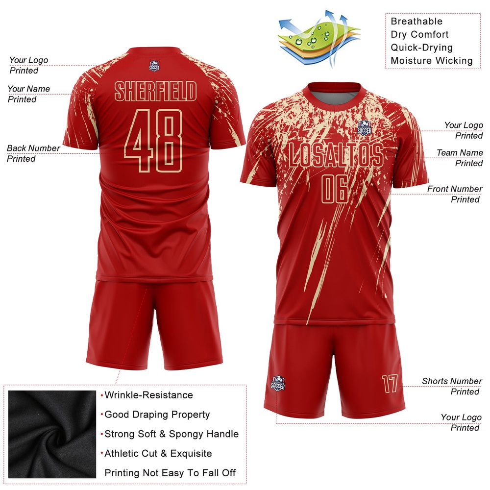 Red City Cream Sublimation Soccer Uniform Jersey, Custom Team Soccer Jersey Shirt