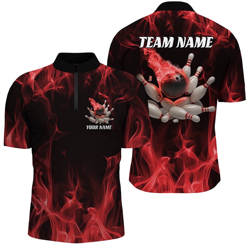 Red Fire Bowling Ball And Pins Shirts For Men And Women, Flame Bowling Team Jersey, Custom Bowling Team Jersey Shirt