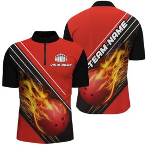 Red Flame Bowling Ball Bowling Shirts For…