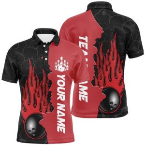 Red Flame Bowling Polo Shirt Men &…