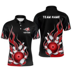 Red Flame Bowling Polo Shirts For Men…