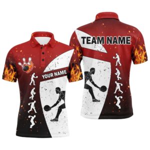 Red Flame Bowling Shirt For Men, Name…