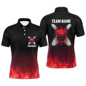 Red Flame Skull Bowling Polo Shirts Men…