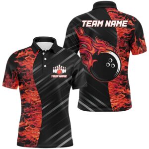 Red Flames Bowling Polo Shirt Men Women…